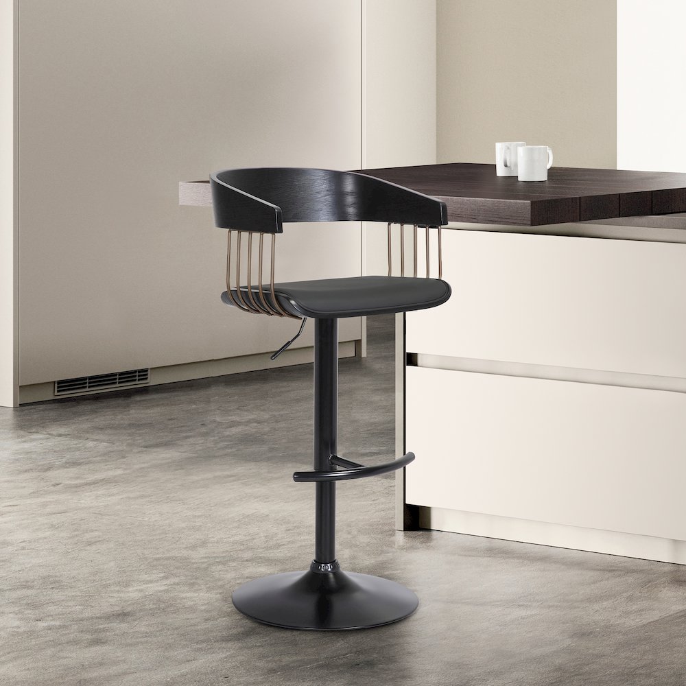 Larisa Upholstered Wood Adjustable Bar Stool with Black Metal Base. Picture 9