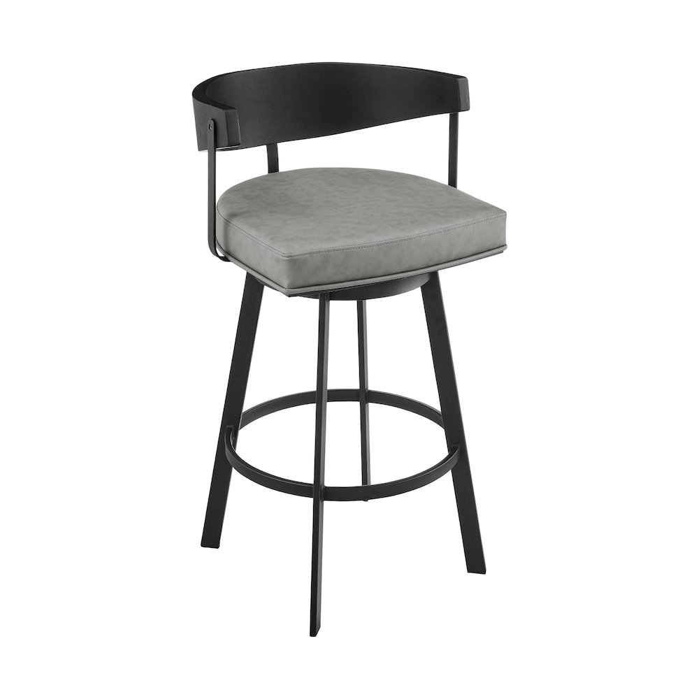 Lacey 26" Swivel Counter Stool in Black Iron with Black Walnut Finish. Picture 1