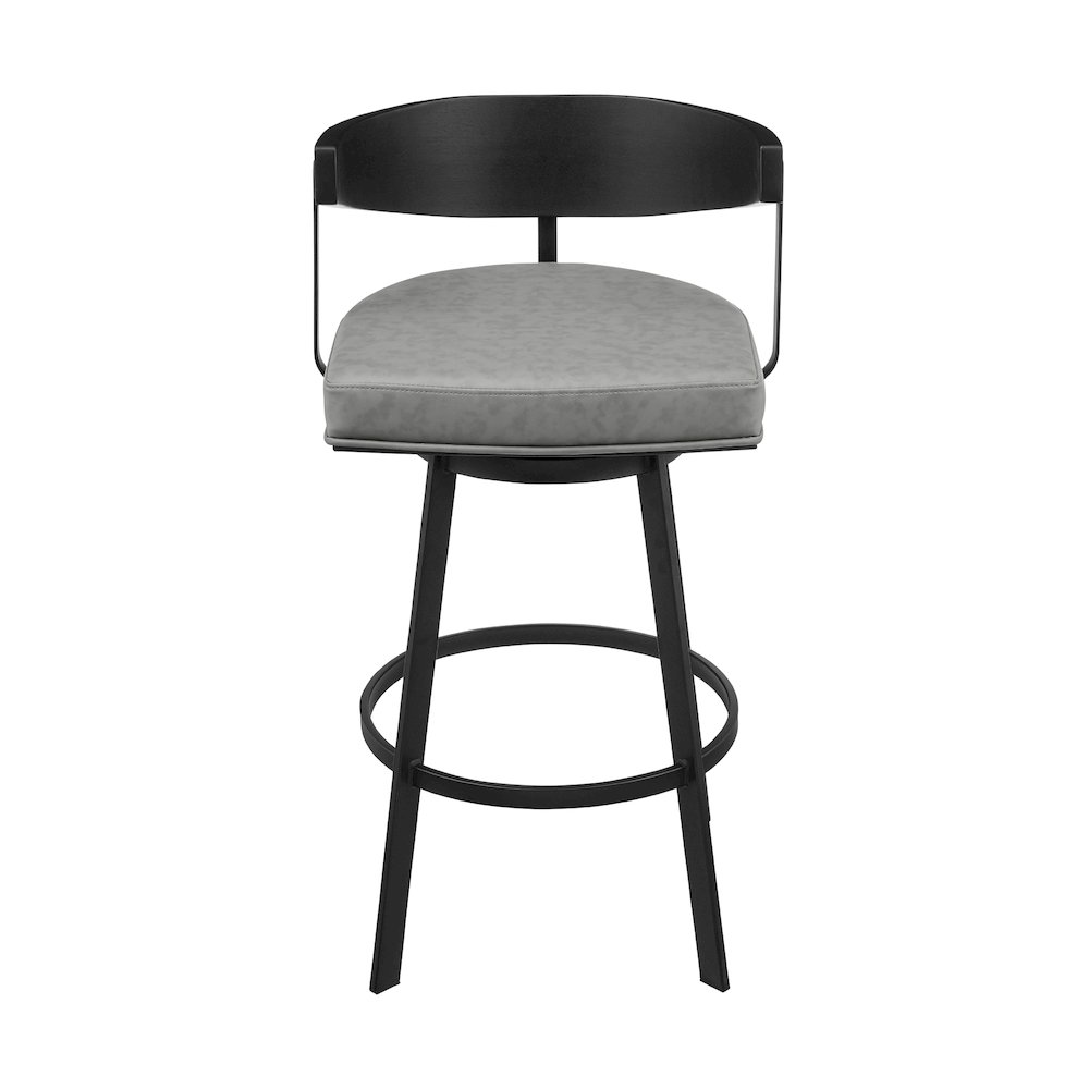 Lacey 26" Swivel Counter Stool in Black Iron with Black Walnut Finish. Picture 2