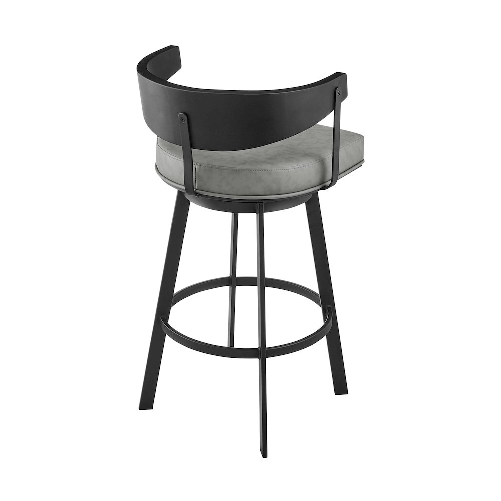 Lacey 26" Swivel Counter Stool in Black Iron with Black Walnut Finish. Picture 3