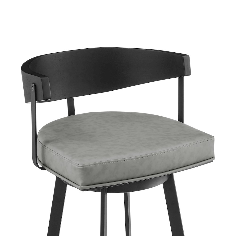 Lacey 26" Swivel Counter Stool in Black Iron with Black Walnut Finish. Picture 4