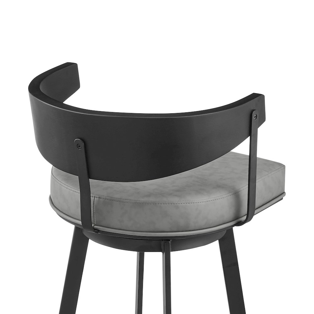 Lacey 26" Swivel Counter Stool in Black Iron with Black Walnut Finish. Picture 5
