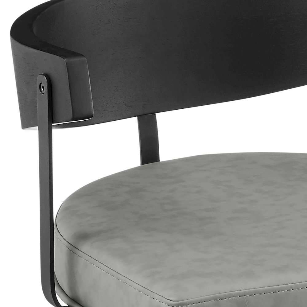 Lacey 26" Swivel Counter Stool in Black Iron with Black Walnut Finish. Picture 6
