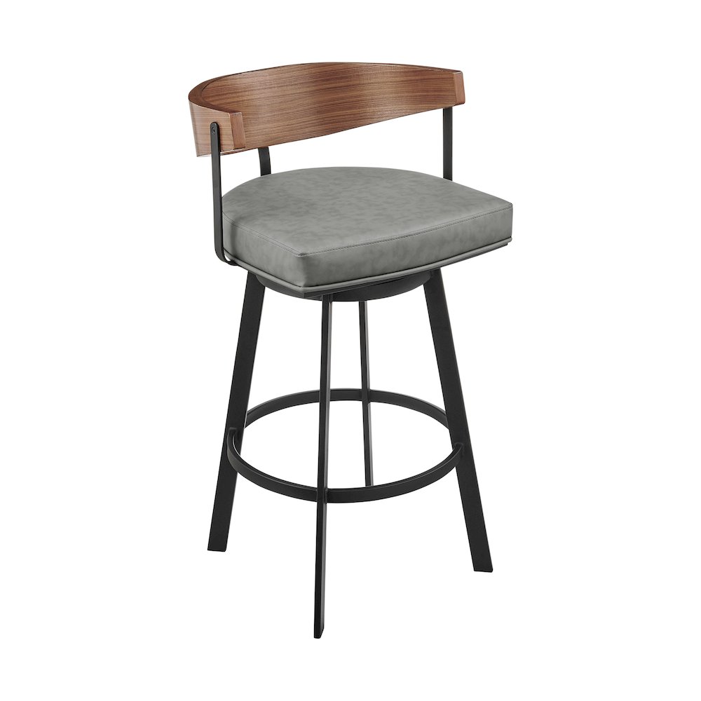 30" Swivel Bar Stool in Black Iron with Walnut Finish. Picture 1
