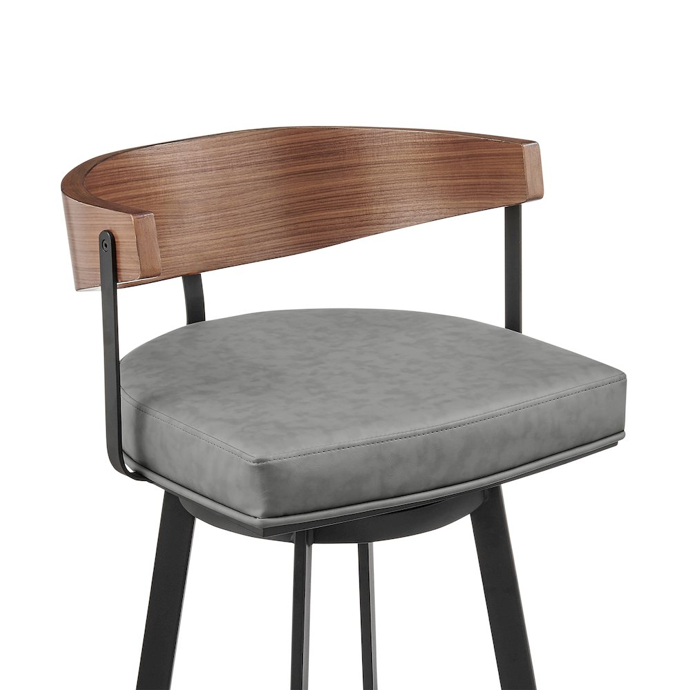 30" Swivel Bar Stool in Black Iron with Walnut Finish. Picture 4
