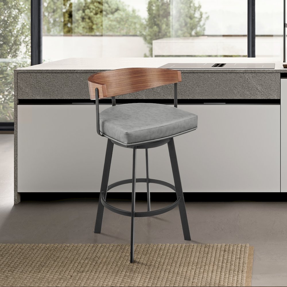 30" Swivel Bar Stool in Black Iron with Walnut Finish. Picture 10