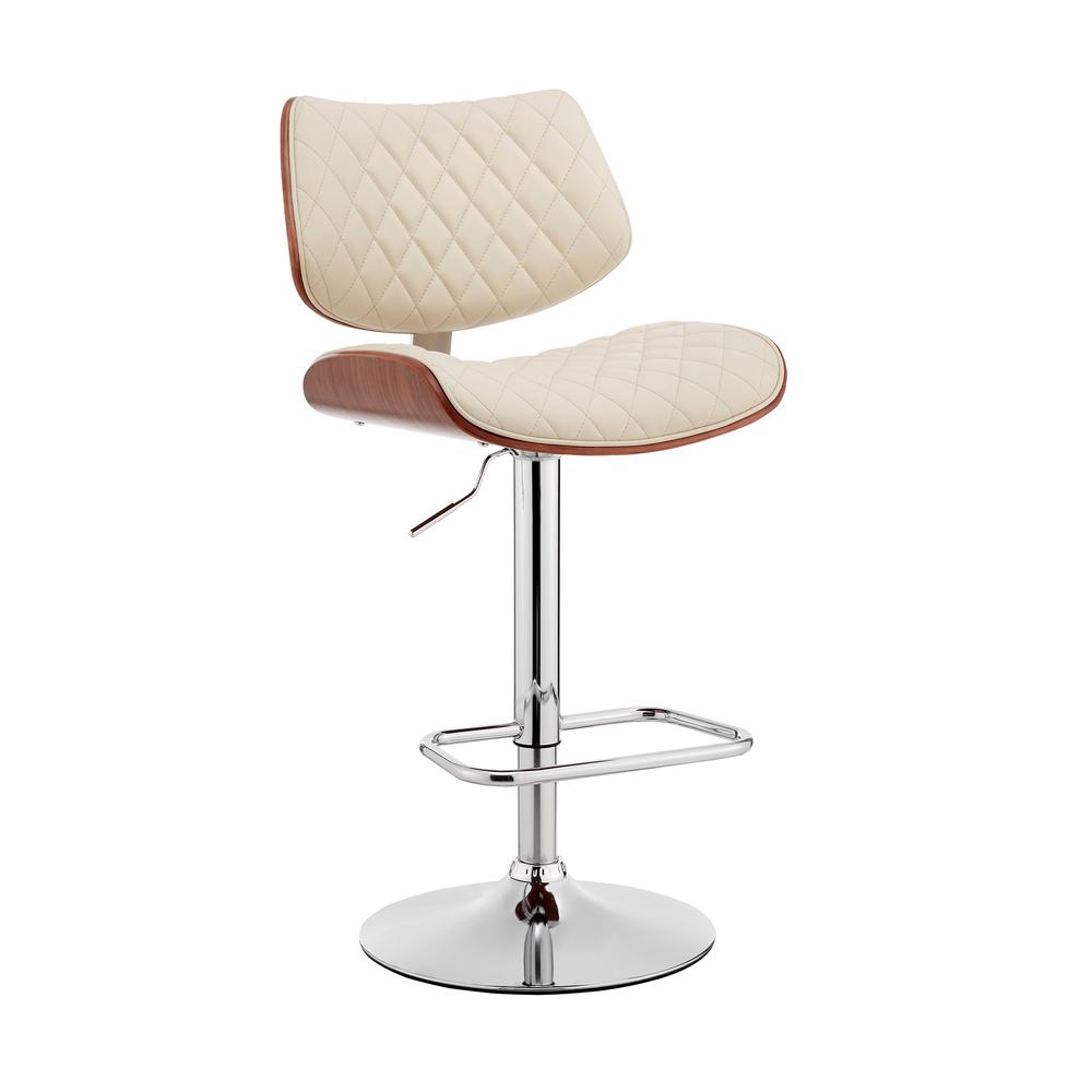 Leland Adjustable Cream Faux Leather and Chrome Finish Bar Stool. Picture 1