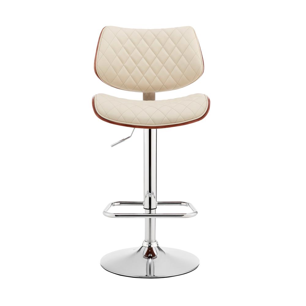 Leland Adjustable Cream Faux Leather and Chrome Finish Bar Stool. Picture 2