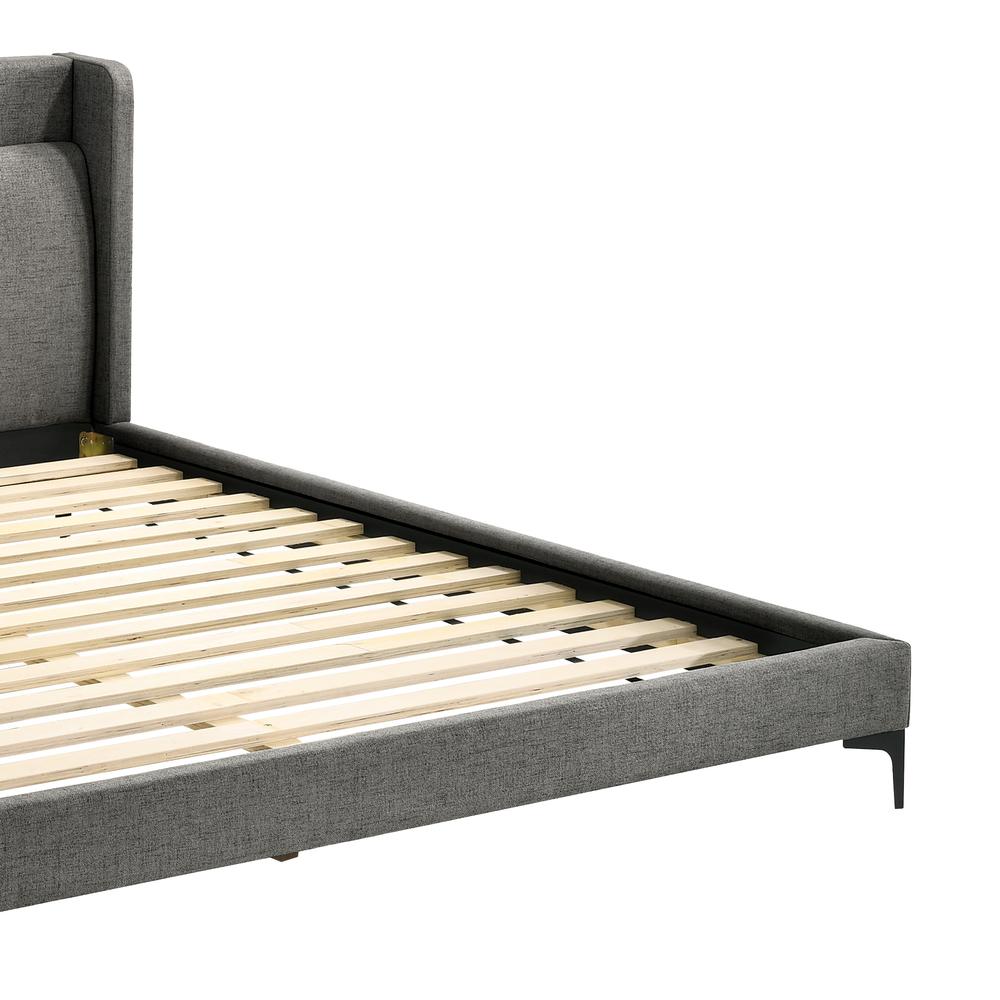 Legend Gray Fabric Eastern King Platform Bed with Black Metal Legs. Picture 3