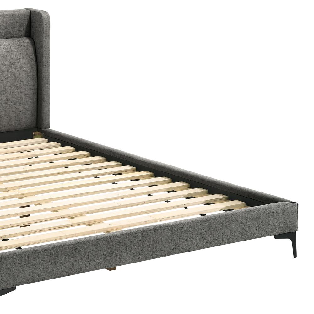 Legend Gray Fabric Queen Platform Bed with Black Metal Legs. Picture 3
