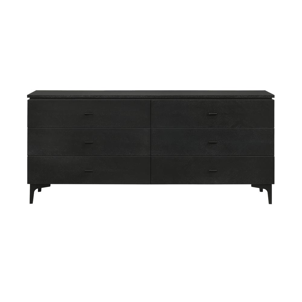Legend Black Glaze Ash Veneer 6 Drawer Dresser with Metal Legs. Picture 1