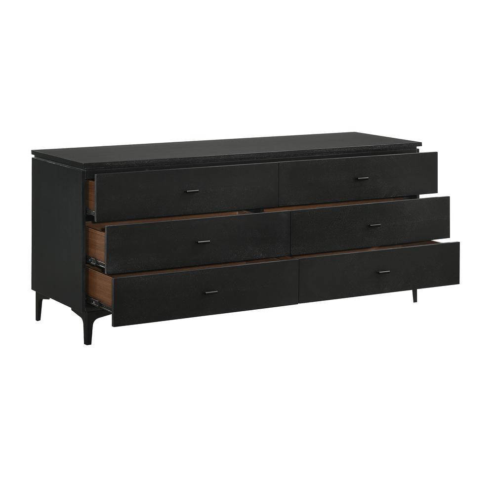 Legend Black Glaze Ash Veneer 6 Drawer Dresser with Metal Legs. Picture 3