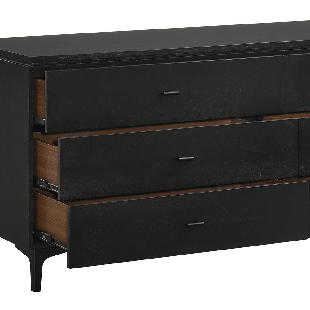 Legend Black Glaze Ash Veneer 6 Drawer Dresser with Metal Legs. Picture 5