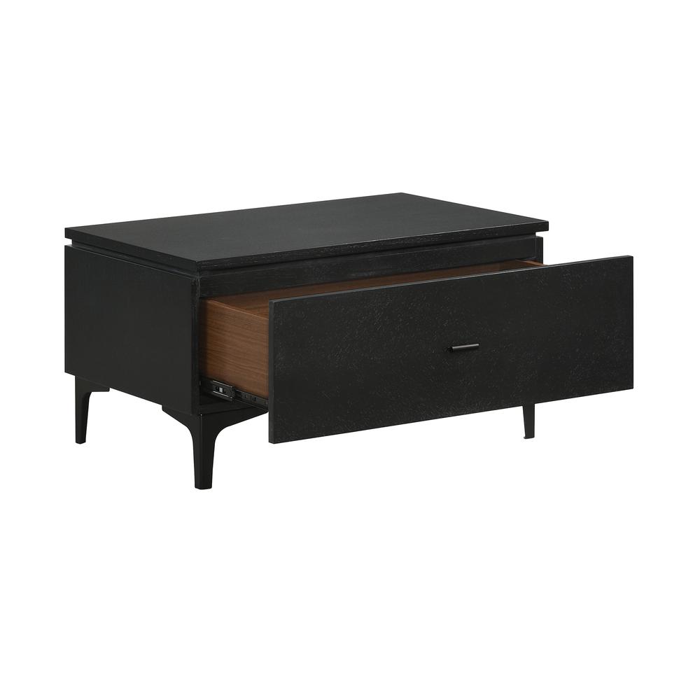 Legend Black Glaze Ash Veneer 1 Drawer Nightstand with Metal Legs. Picture 3