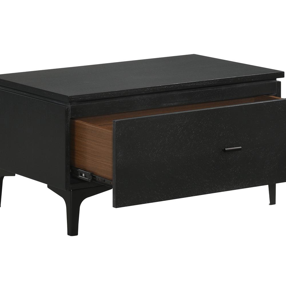 Legend Black Glaze Ash Veneer 1 Drawer Nightstand with Metal Legs. Picture 5