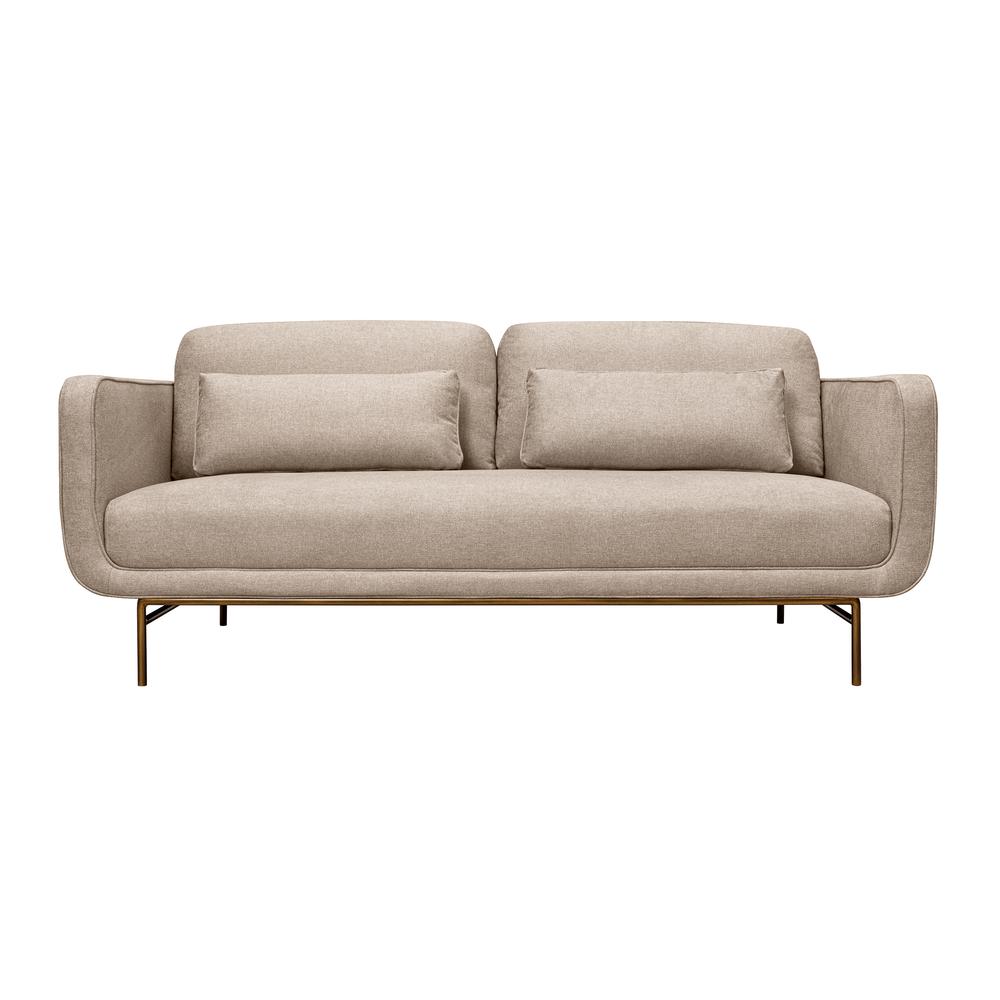 Lilou 77" Beige Fabric Sofa with Antique Brass Metal Legs. Picture 1
