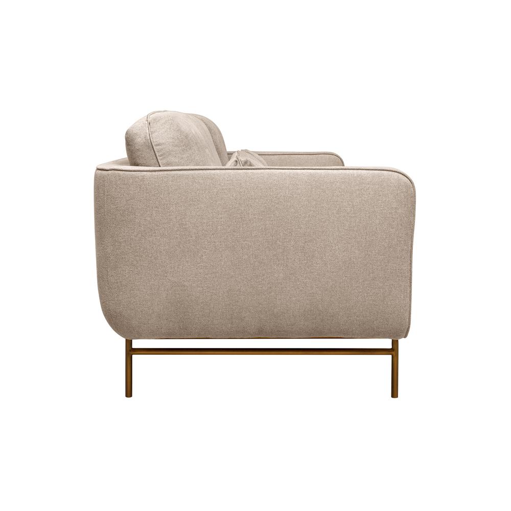 Lilou 77" Beige Fabric Sofa with Antique Brass Metal Legs. Picture 3