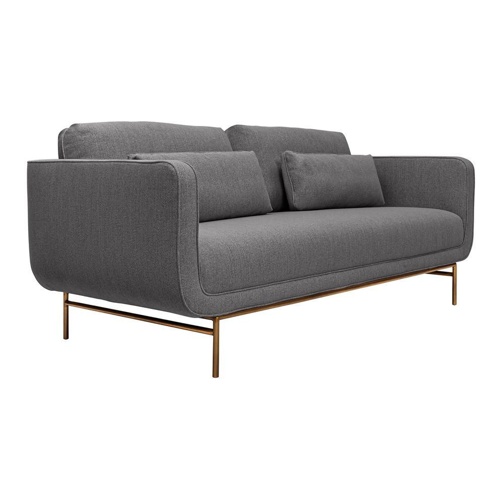 Lilou 77" Gray Fabric Sofa with Antique Brass Metal Legs. Picture 2