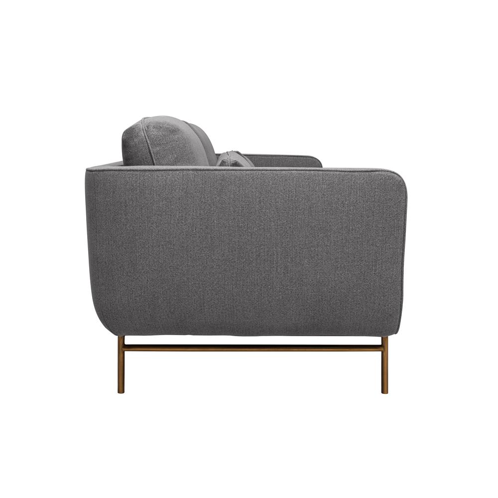 Lilou 77" Gray Fabric Sofa with Antique Brass Metal Legs. Picture 3