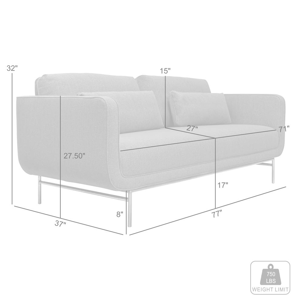 Lilou 77" Gray Fabric Sofa with Antique Brass Metal Legs. Picture 8