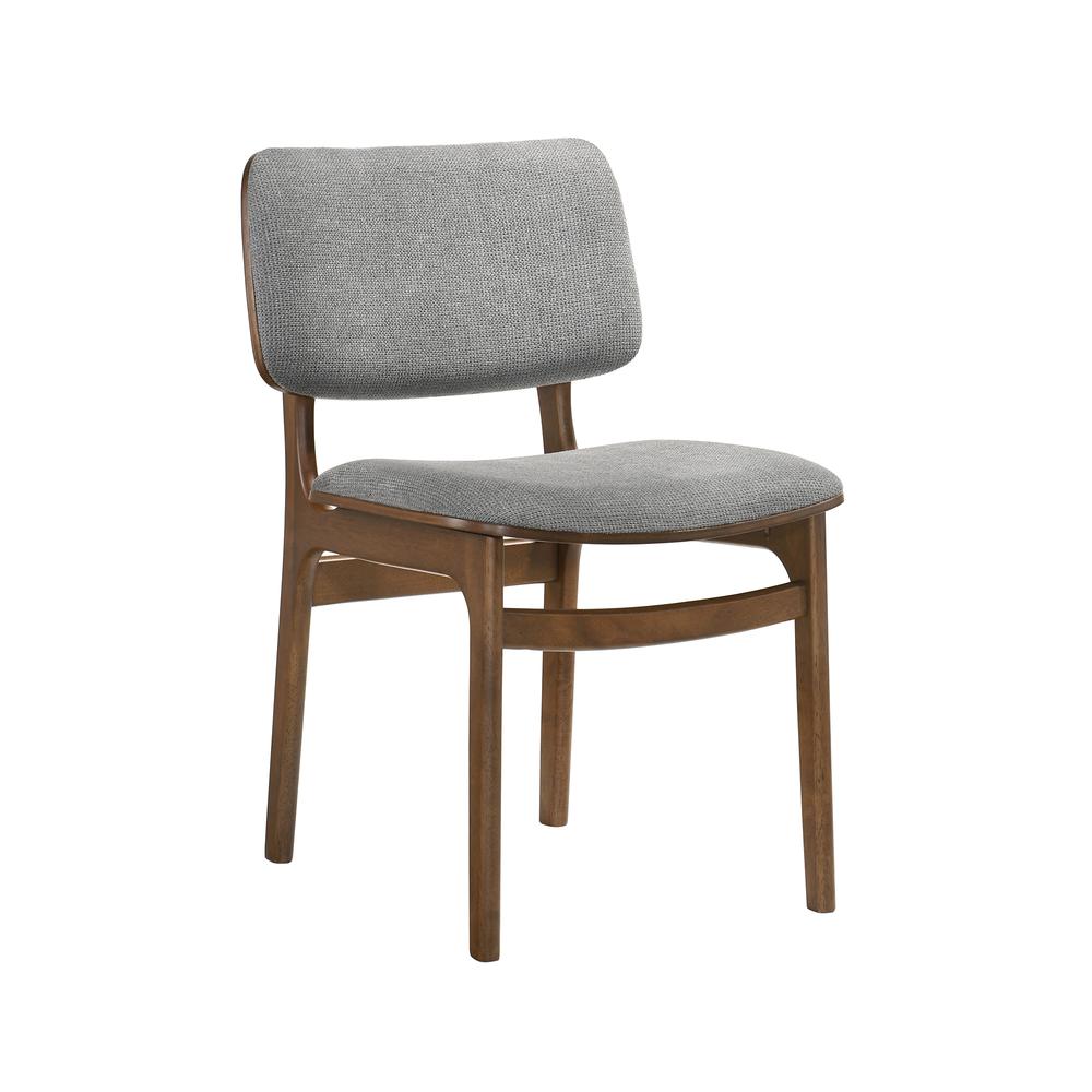 Lima Wood Dining Accent Chairs in Walnut Finish and Grey Fabric - Set of 2. Picture 2