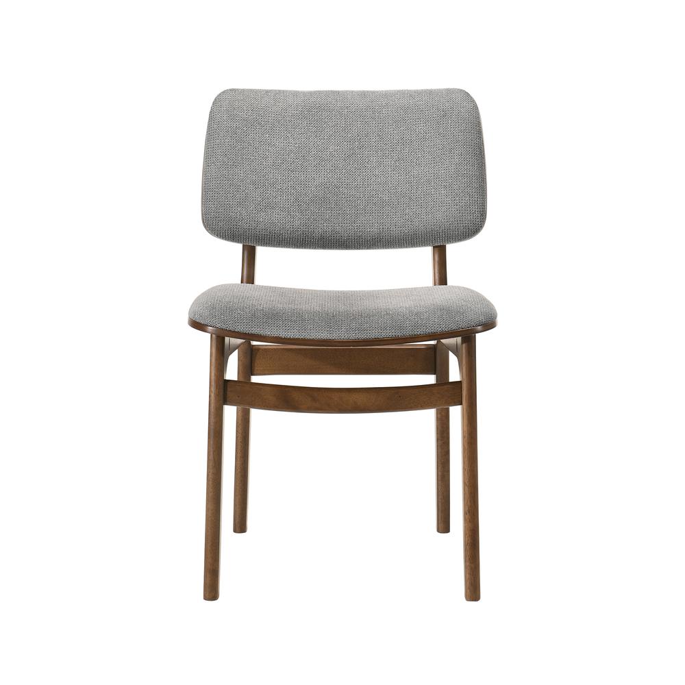 Lima Wood Dining Accent Chairs in Walnut Finish and Grey Fabric - Set of 2. Picture 3