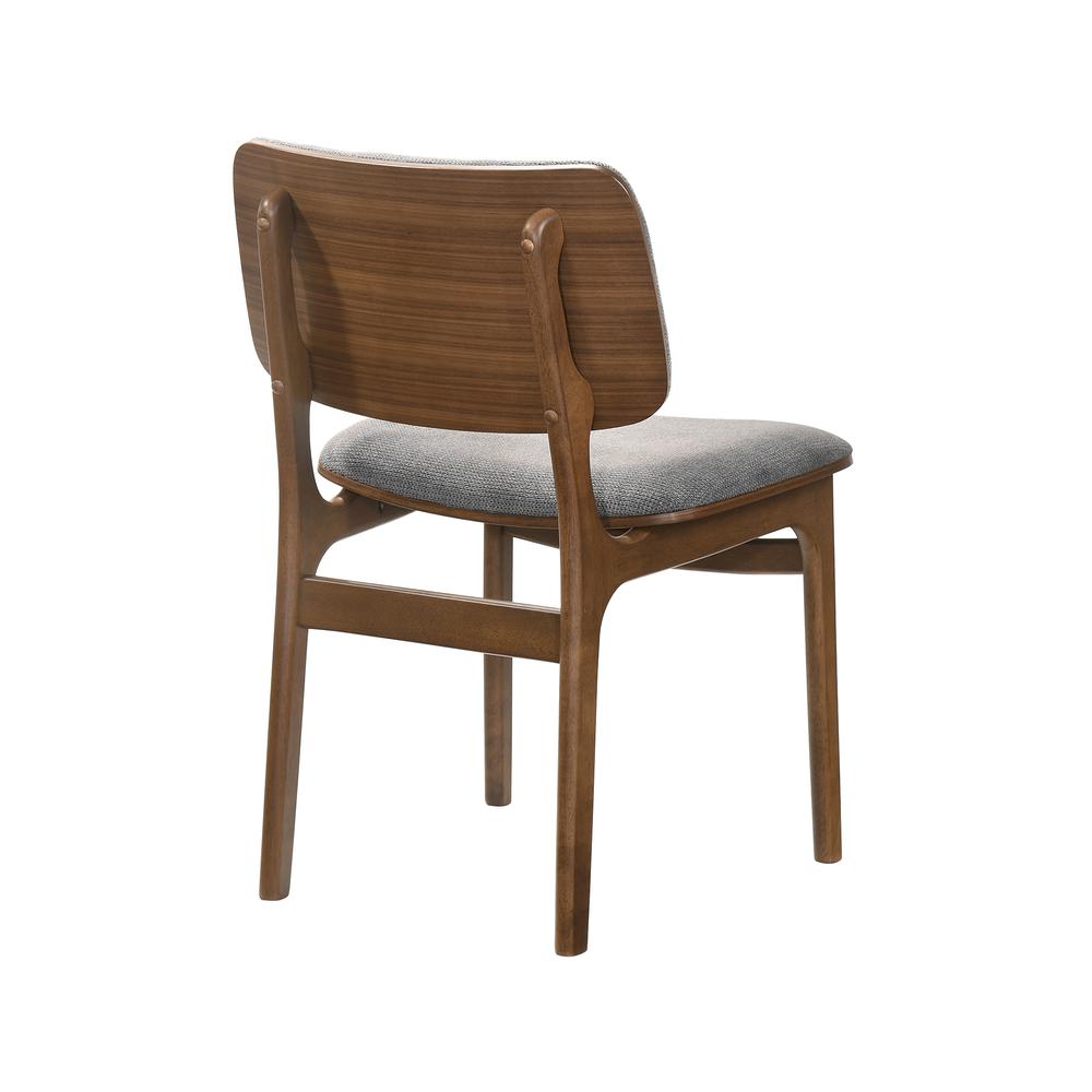 Lima Wood Dining Accent Chairs in Walnut Finish and Grey Fabric - Set of 2. Picture 4