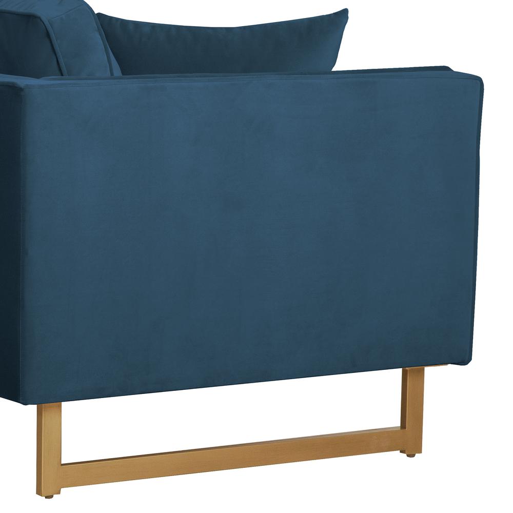 Lenox Blue Velvet Modern Sofa with Brass Legs, Natural Color. Picture 2
