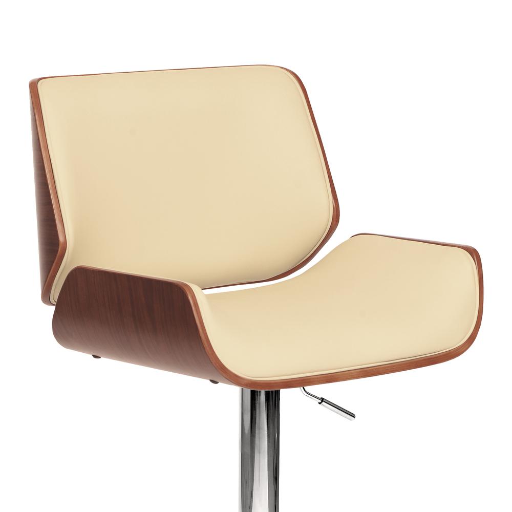 Armen Living London Swivel Barstool In Cream PU/ Walnut Veneer and Chrome Base. Picture 2