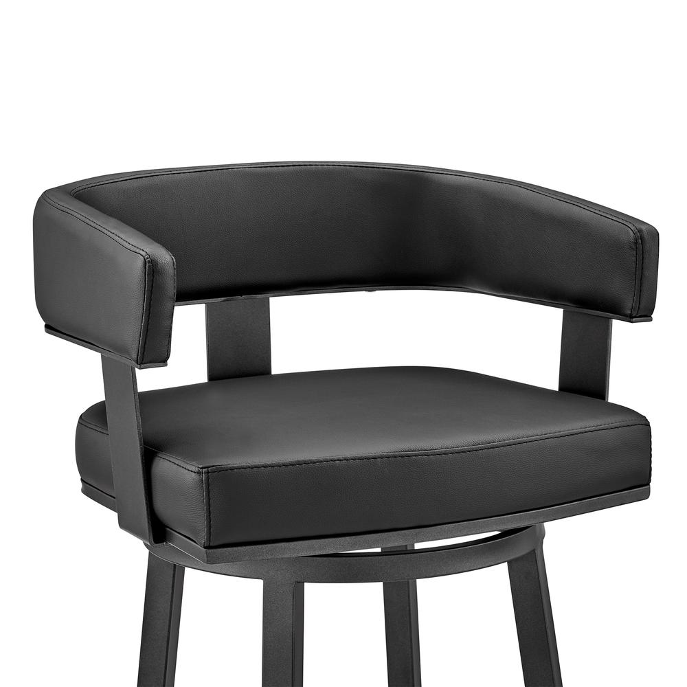 Lorin 30" Bar Height Swivel Bar Stool in Black Finish and Black Faux Leather. Picture 6