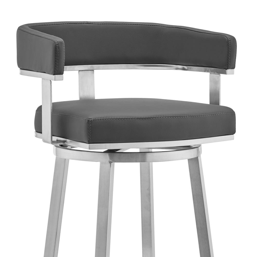 Lorin 26" Gray Faux Leather and Brushed Stainless Steel Swivel Bar Stool. Picture 4