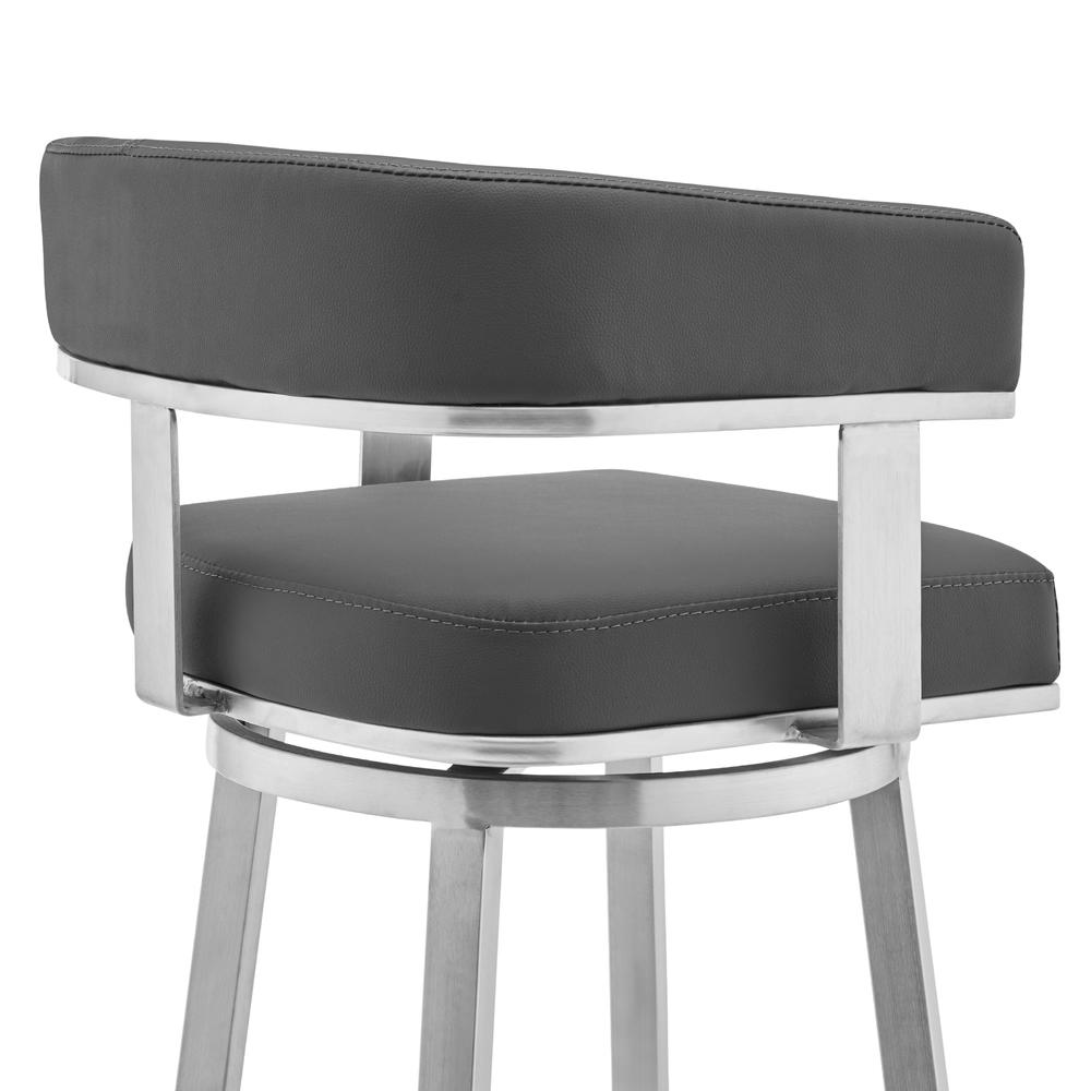 Lorin 26" Gray Faux Leather and Brushed Stainless Steel Swivel Bar Stool. Picture 5