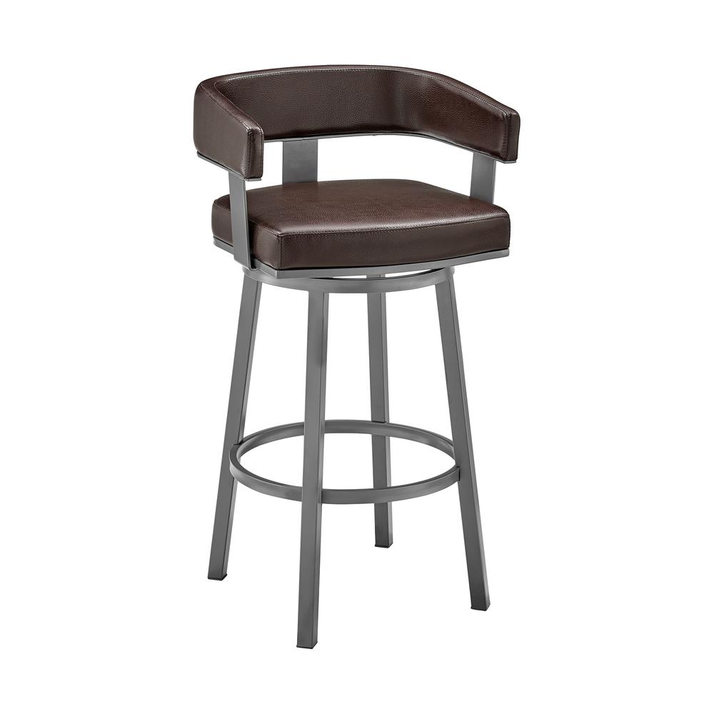 Lorin 26" Counter Height Swivel Bar Stool in Java Brown Finish and Chocolate Faux Leather. Picture 1