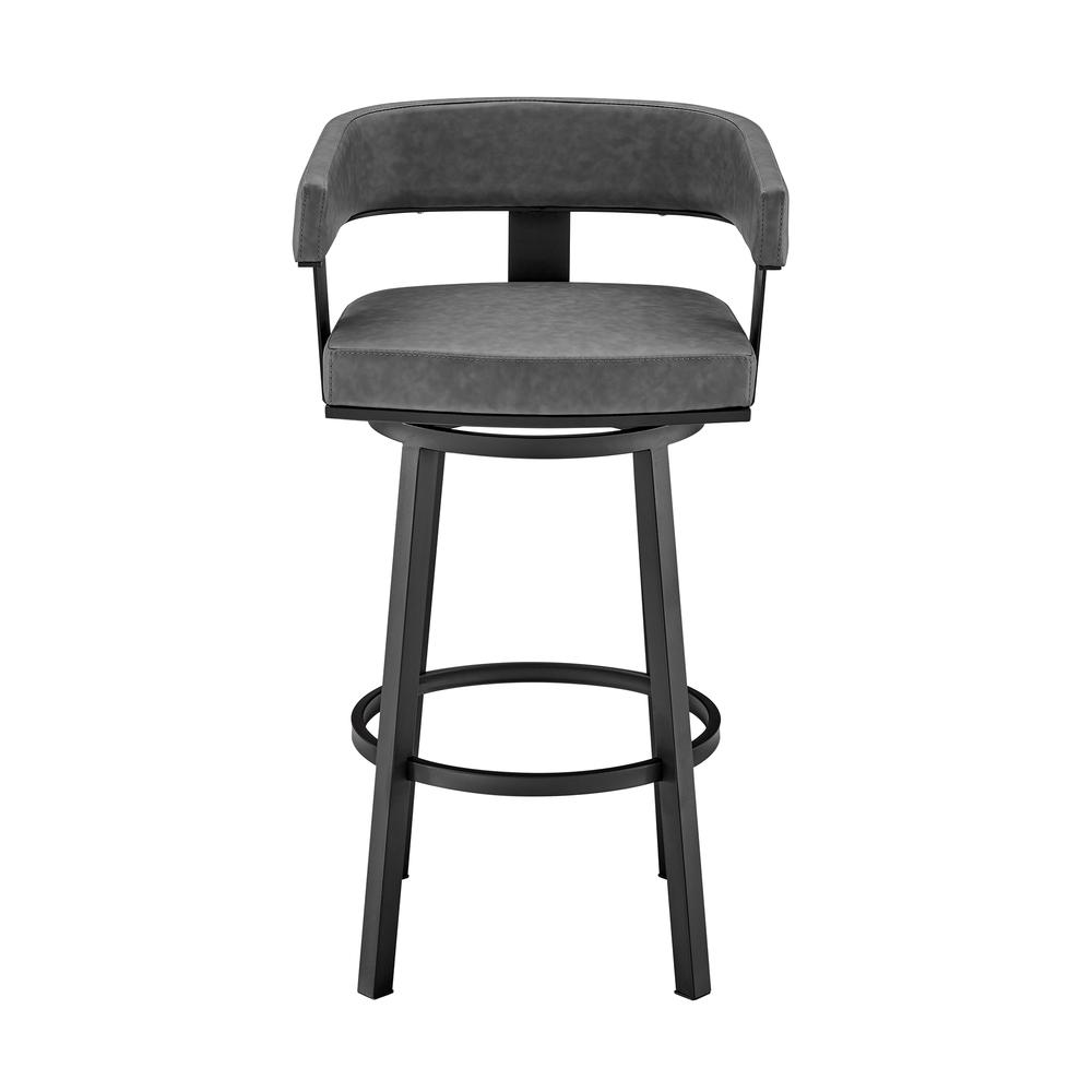 Lorin 26" Counter Height Swivel Bar Stool in Black Finish and Gray Faux Leather. Picture 2
