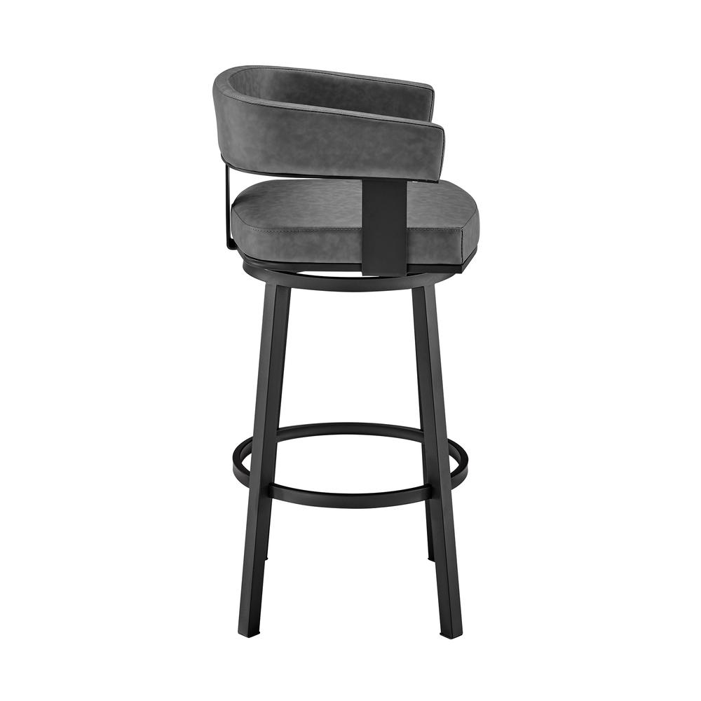 Lorin 26" Counter Height Swivel Bar Stool in Black Finish and Gray Faux Leather. Picture 3