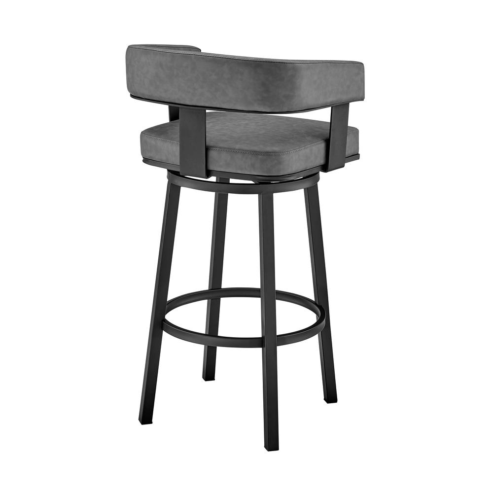 Lorin 26" Counter Height Swivel Bar Stool in Black Finish and Gray Faux Leather. Picture 4