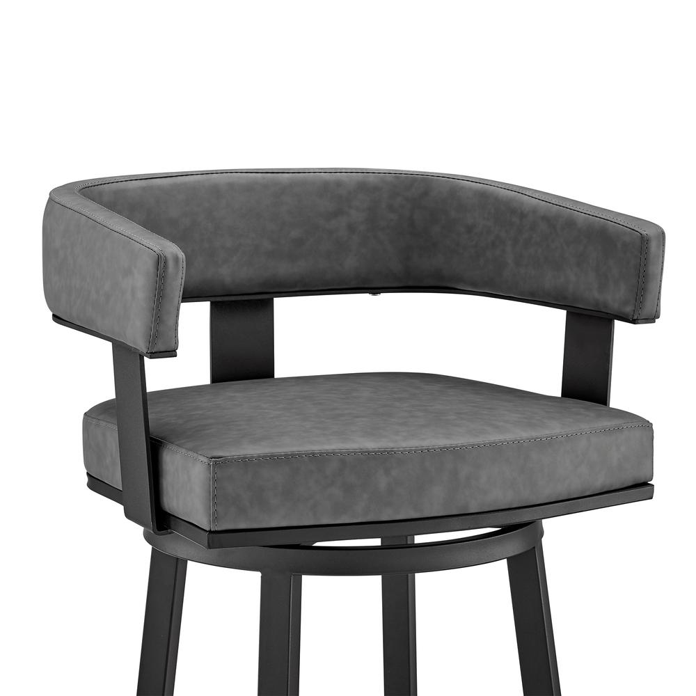 Lorin 26" Counter Height Swivel Bar Stool in Black Finish and Gray Faux Leather. Picture 6