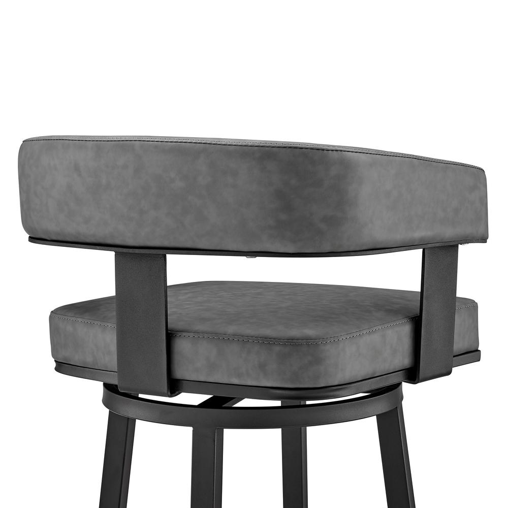 Lorin 26" Counter Height Swivel Bar Stool in Black Finish and Gray Faux Leather. Picture 7