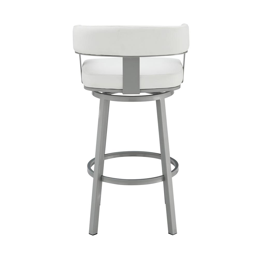 Lorin 30" Bar Height Swivel Bar Stool in Silver Finish with White Faux Leather. Picture 5