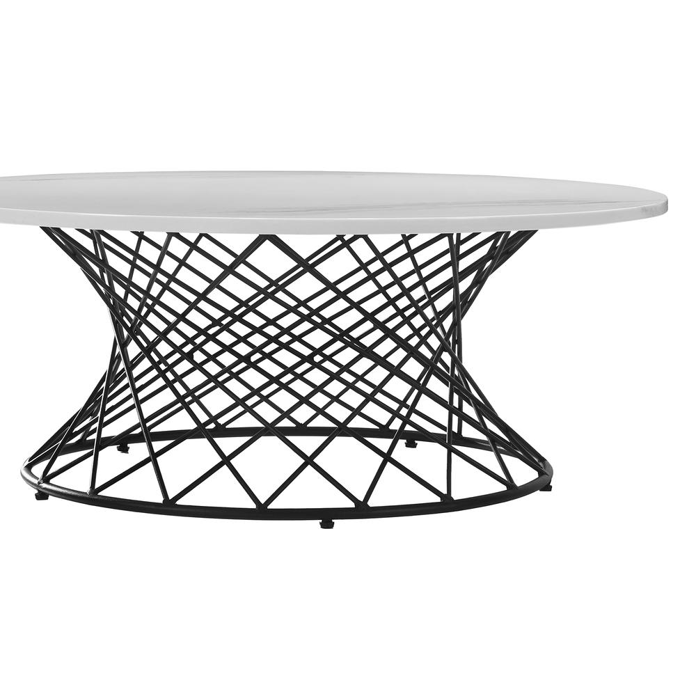 Loxley White Marble Coffee Table with Black Metal Base. Picture 2