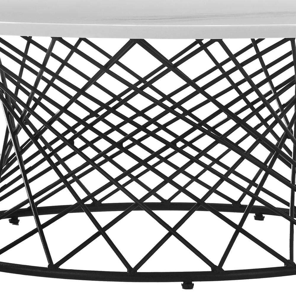 Loxley White Marble Coffee Table with Black Metal Base. Picture 4