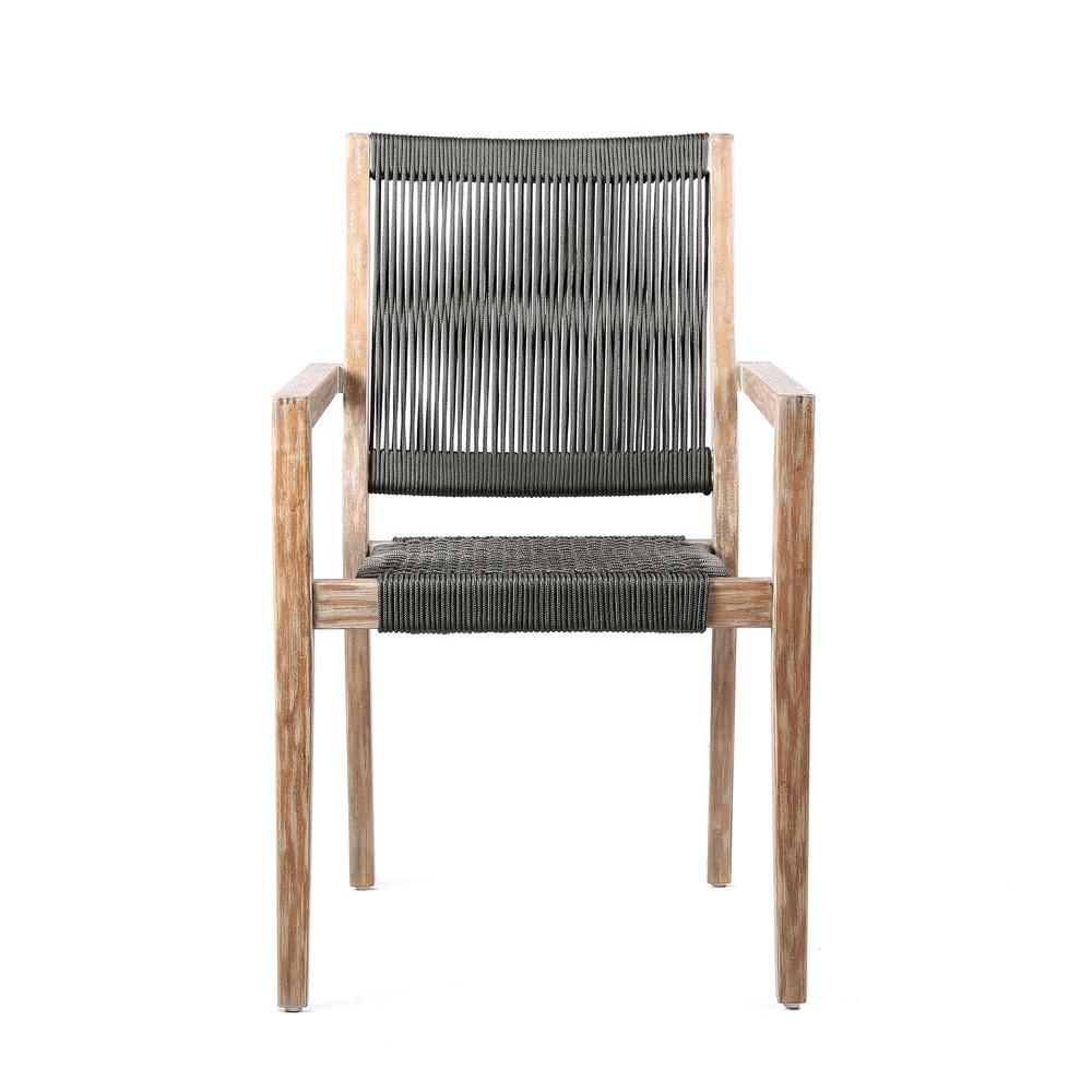 Madsen Outdoor Patio Charcoal Rope Arm Chair in Natural Acacia Finish - Set of 2. Picture 3