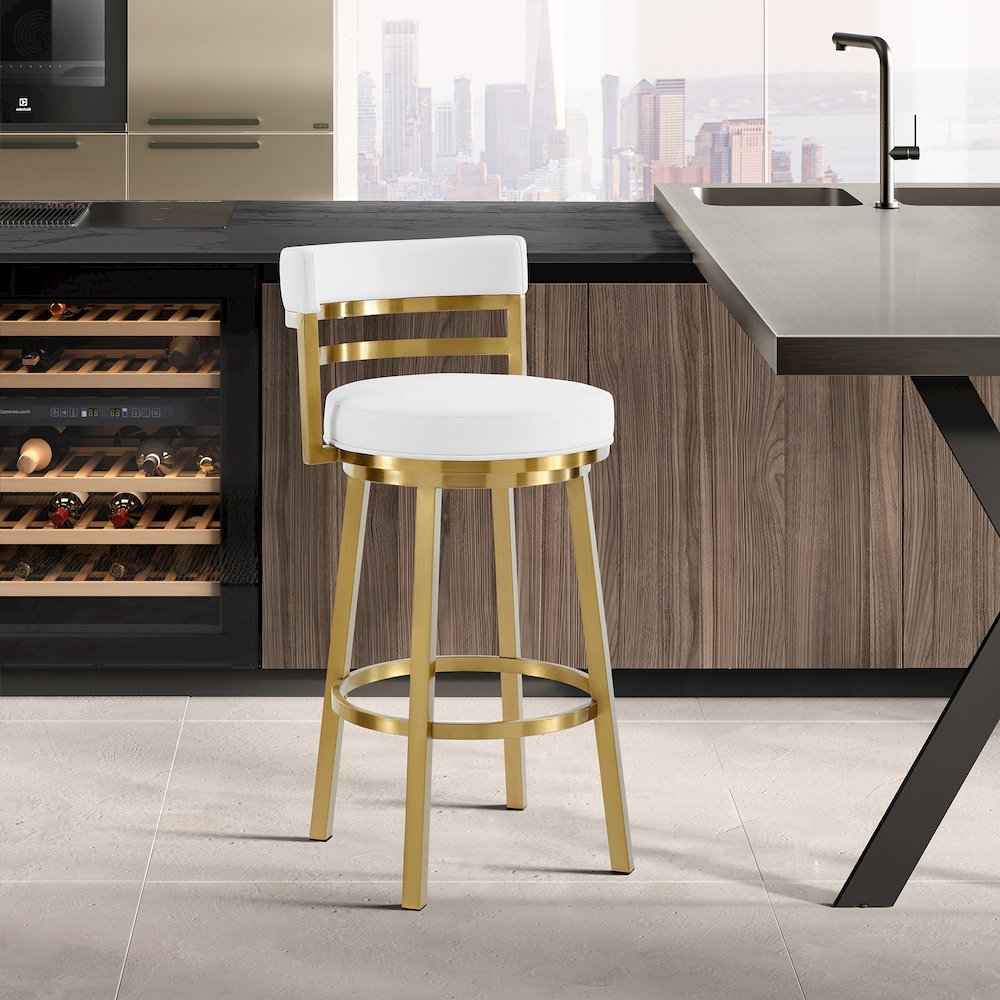 Madrid 26" Swivel Counter Stool in Gold Brushed Stainless Steel. Picture 10