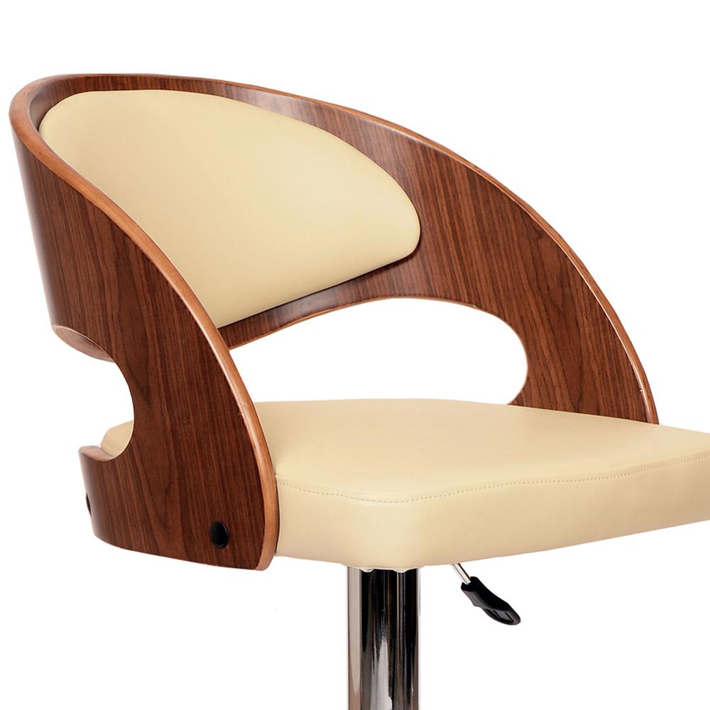 Armen Living Malibu Swivel Barstool In Cream PU/ Walnut Veneer and Chrome Base. Picture 2