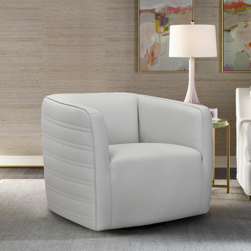 Melanie Swivel Leather Barrel Chair, Dove. Picture 2