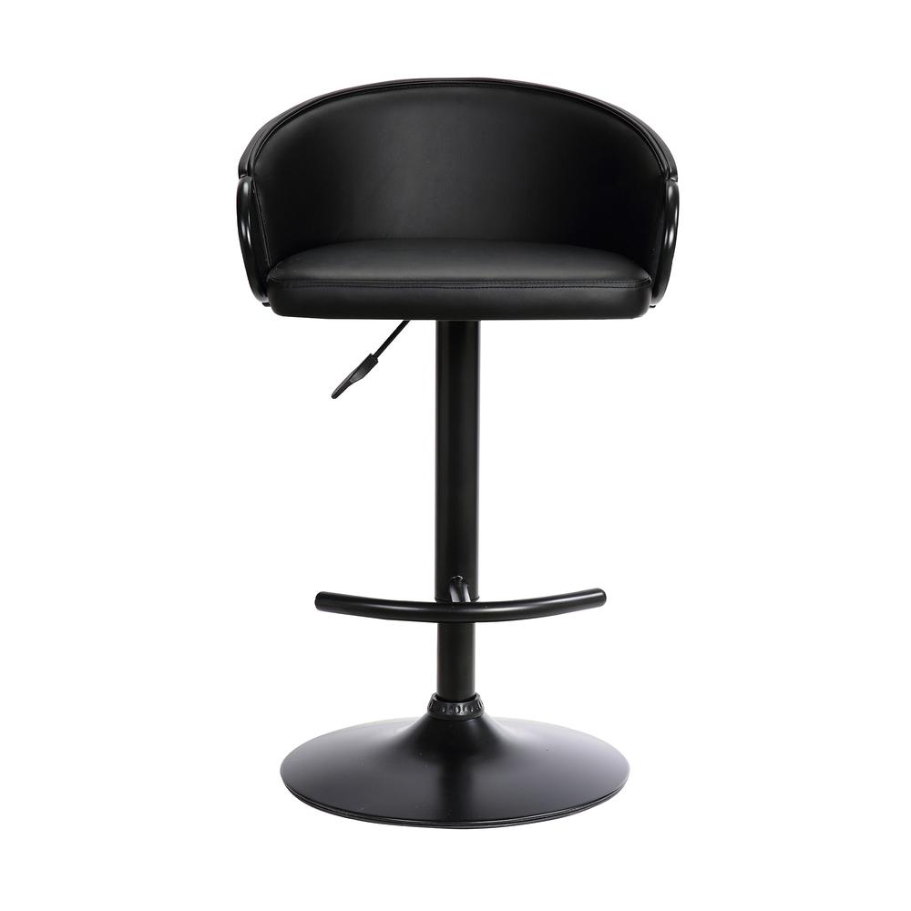 Montego Adjustable Black Faux Leather Swivel Barstool in Black Powder Coated Finish. Picture 2