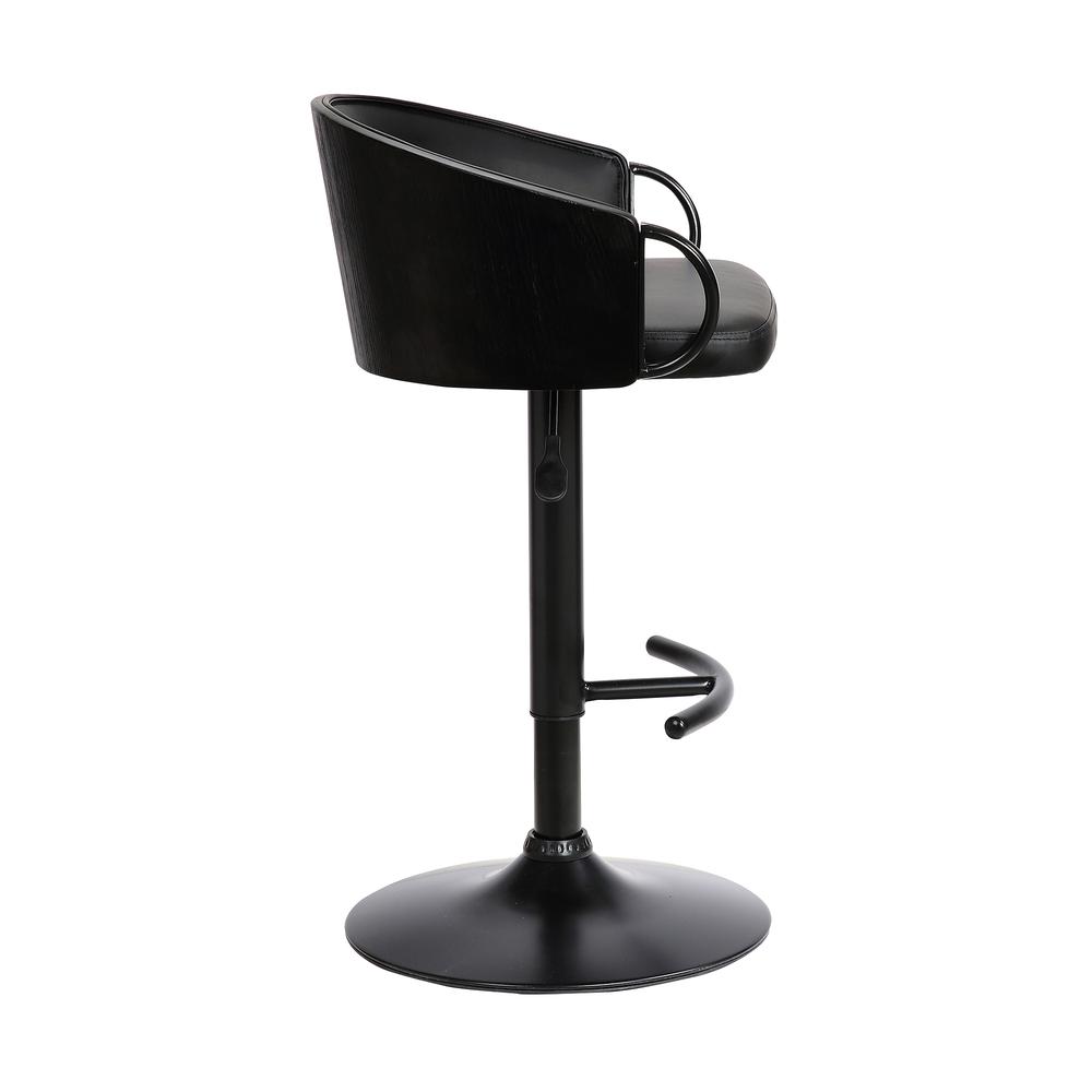 Montego Adjustable Black Faux Leather Swivel Barstool in Black Powder Coated Finish. Picture 3