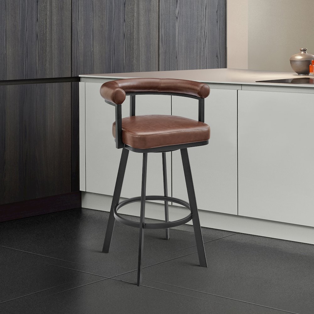 Magnolia Swivel Counter or Bar Stool in Faux Leather and Metal. Picture 8