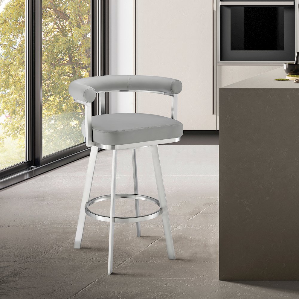 Magnolia Swivel Counter or Bar Stool in Faux Leather and Metal. Picture 8