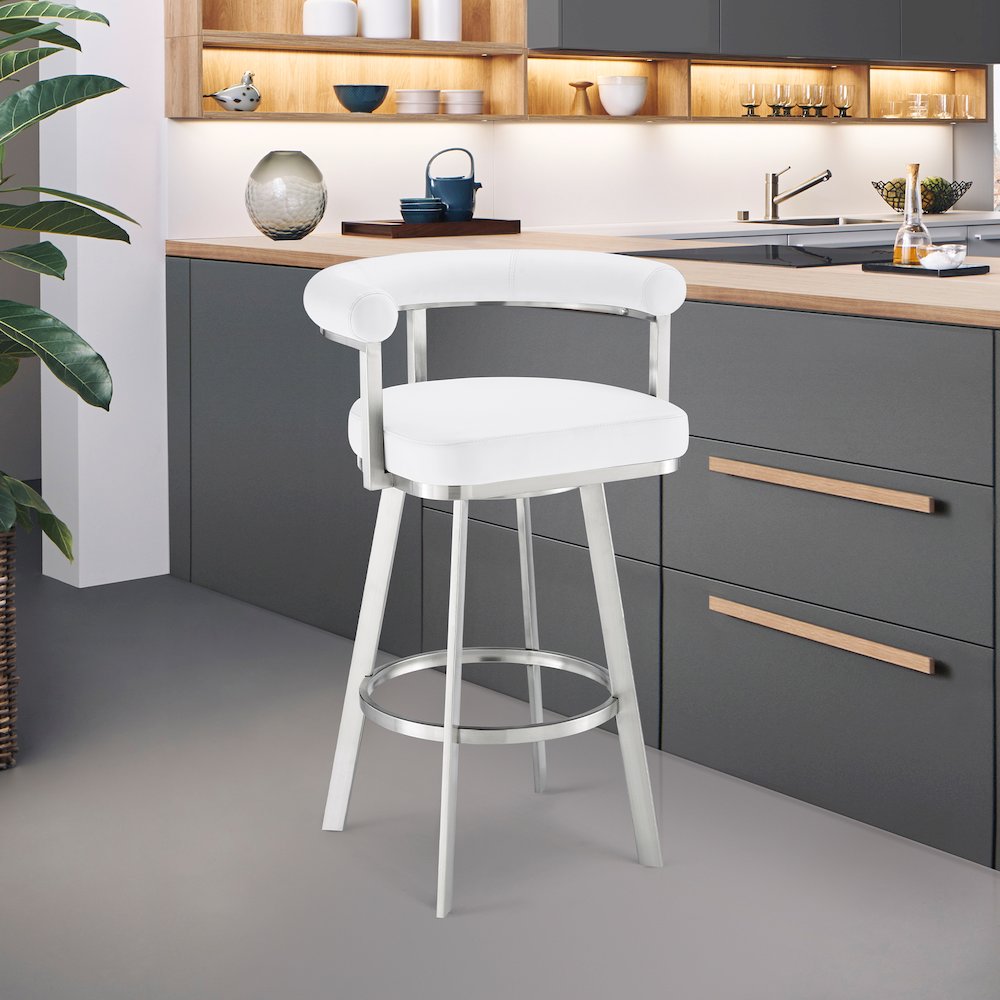 Magnolia Swivel Counter or Bar Stool in Faux Leather and Metal. Picture 8